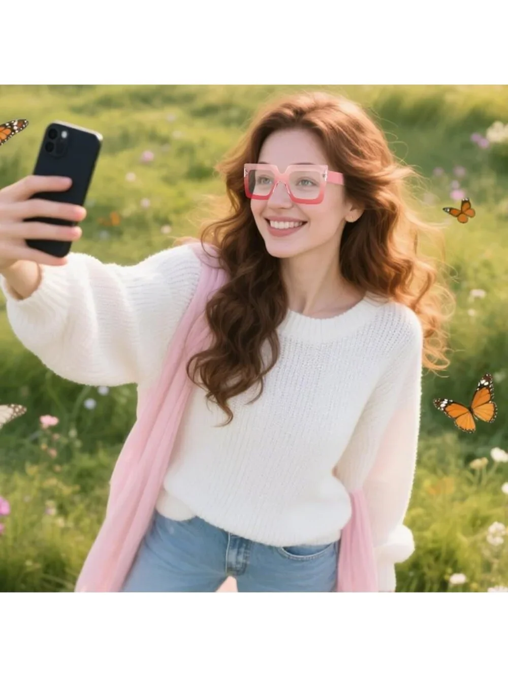Women's Pink Oversized Square Big Frame Computer Eyewear Thick Fashion Glasses